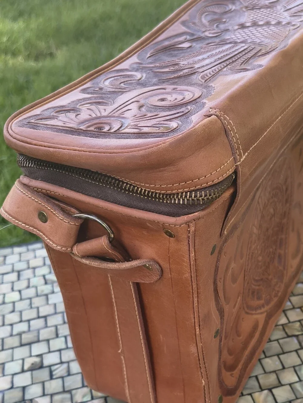 Hand-Tooled Brown Leather Camera Bag, Vintage 50s, Never Used, Mint Vintage